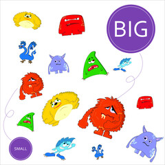 Match the monsters by size big or  small. Children's educational game.