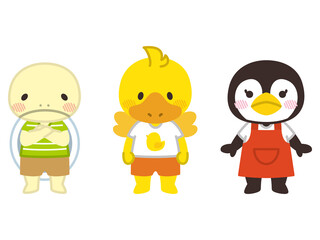 動物キャラクター　カメ　トリ　ペンギン