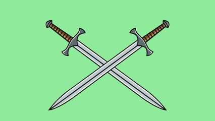 Cross long swords outline vector illustration