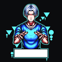 mascot esport boy fighting character logo gaming tshirt costume with blue color. Logo gaming for team squad.logo vector character boy fighting for gaming.