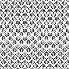 Abstract seamless geometric leaves pattern vector background. White and black ornament. 