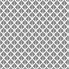 Abstract seamless geometric leaves pattern vector background. White and black ornament. 