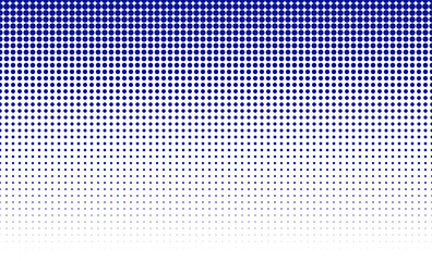 Abstract gradient halftone blue dots background. Dots decreases in size.