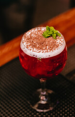 Special drink with chocolate and mint zest served in Brazilian bar