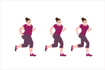 Overweight woman running to lose weight. Physical fitness to be fit. Vector flat illustration