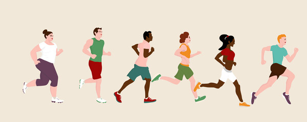 A group of people running a marathon. Healthy lifestyle concept. physical fitness vector illustration