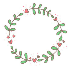  circle  leaf and heart cute hand drawn frames on the white background. 
