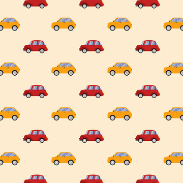 Old Car Pattern For Textile Colorful Vector Illustration In Flat Style