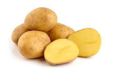 Fresh potatoes, organic potato, isolated on white background.
