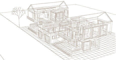Fototapeta na wymiar modern townhouse architectural sketch 3d rendering