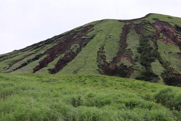 Mount Aso, an active volcano in Japan, where the surface of the mountain appeared after the Kumamoto earthquake