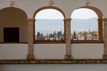 View of the Albaicin district Granada through the windows of Generalife Alhambra