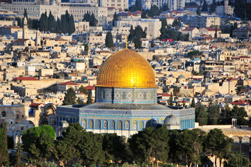 Golden roof of the famous mosque in Jerusalem, Israel