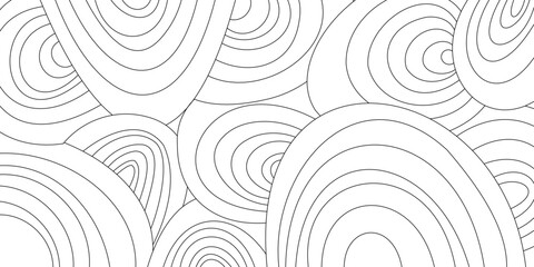 Vector line art from geometric round shapes in the form of a rainbow, mountains, fields