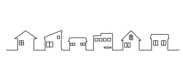 町の家々の線画イラスト