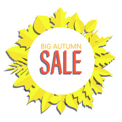 Autumn sale and discounts banner with leaves in paper cut style