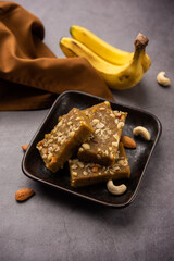 Banana Burfi or pakke kele ki barfi is a delicious Indian dessert made during festivals and special occasions
