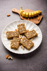 Banana Burfi or pakke kele ki barfi is a delicious Indian dessert made during festivals and special occasions
