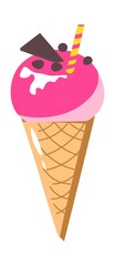 Strawberry ice cream and chocolate in cone dessert