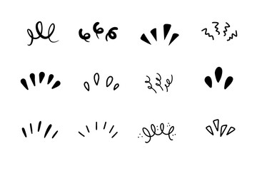 Drawings doodle set illustrations of lines showing concentrated lines, awareness, inspiration, sunburst, sun rays, surprises, etc.