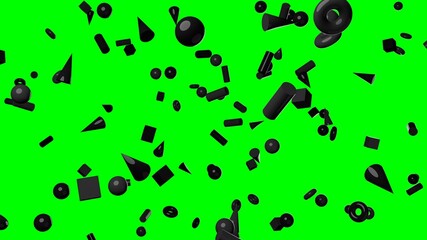 Black geometric objects on green chroma key background.
3DCG confetti illustration for background.
