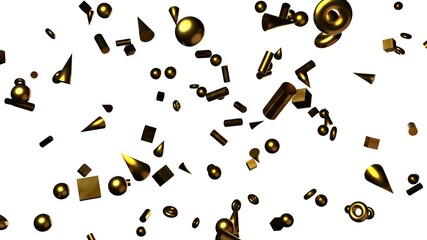 Gold geometric objects on white background.
3DCG confetti illustration for background.
