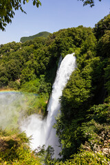Fototapeta premium Marmore waterfall in Umbria region, Italy. Amazing cascade splashing into nature.