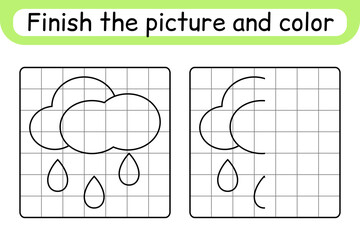 Complete the picture cloud. Copy the picture and color. Finish the image. Coloring book. Educational drawing exercise game for children