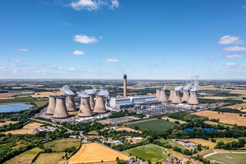 Aerial view of large coal fired power station 