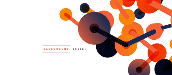 Line points connections geometric abstract background. Circles connected by lines. Trendy techno business template for wallpaper, banner, background or landing