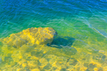Green blue turquoise water beautiful quarry lake dredging pond lake.