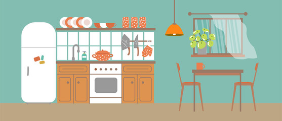 Kitchen interior. Kitchen interior. Beutiful vector illustration.