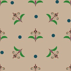 Abstract chaotic twigs and polka seamless pattern.