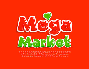 Naklejka premium Vector colorful poster Mega Market. Red Glossy Font. Modern Alphabet Letters and Numbers