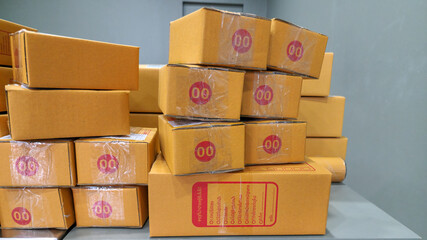 parcel boxes are ready to transport at shop THAILAND JULY 2022