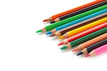 Color pencils isolated on white background. Close up.