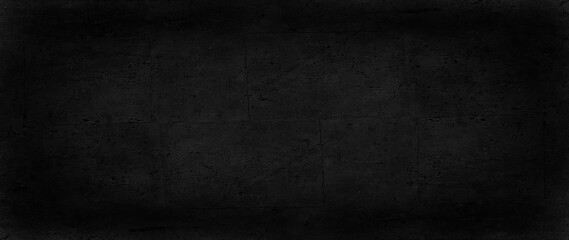panorama black concrete background wall, abstract grunge loft texture