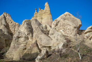 A sunny day in a mountain range in the vicinity of Goreme. Cappadocia, Turkey