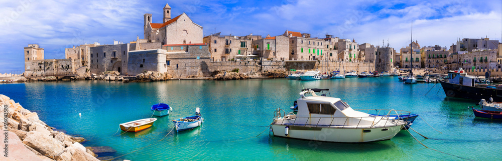 Wall mural traditional italy. atmosferic puglia region with white villages and colorful fishing boats. giovinaz