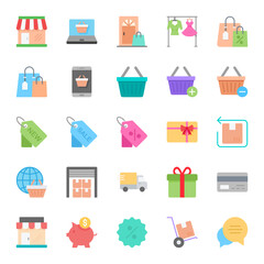 Flat color icons for shopping and e-Commerce.