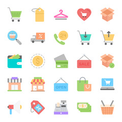 Flat color icons for shopping and e-Commerce.
