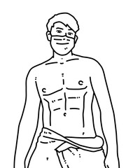 black and white of cute man cartoon for coloring