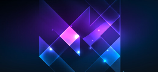 Background wallpaper neon glowing lines and geometric shapes. Dark wallpaper for concept of AI technology, blockchain, communication, 5G, science, business and technology