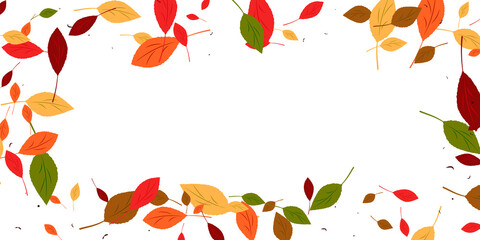 Leaves. Yellow, red, green, orange, brown colors. Scattered autumn leaves. Unusual abstract texture. Vector eps 10.