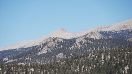Mountain and tree landscapes on the long distance hiking path Pacific Crest Trail on the California...