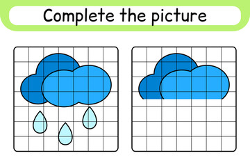 Complete the picture cloud. Copy the picture and color. Finish the image. Coloring book. Educational drawing exercise game for children