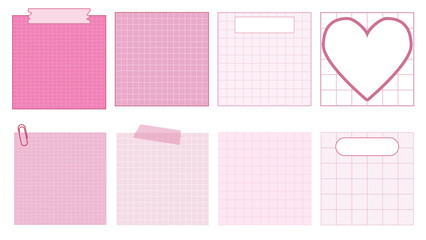 set of cute pastel pink grid paper templates printable striped note, planner, journal, reminder, notes, checklist, memo, writing pad. cute, simple, and printable perfect for your design