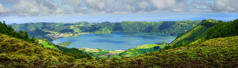 Sete Cidades lake panoramic view, Sao Miguel, Azores islands, Portugal