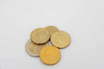 Euro coins lying on a white background