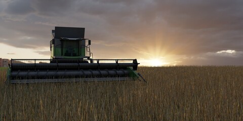 Fototapeta premium Harvester on the field, concept for advertising. 3D illustration.